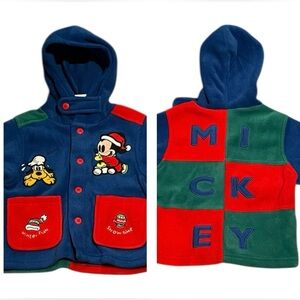 2T Disney Store Mickey Mouse Santa Fleece Jacket Shirt Boys Hooded Pluto vintage